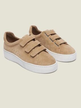 Sandro Suede Velcro Sneakers in Taupe with White Sole